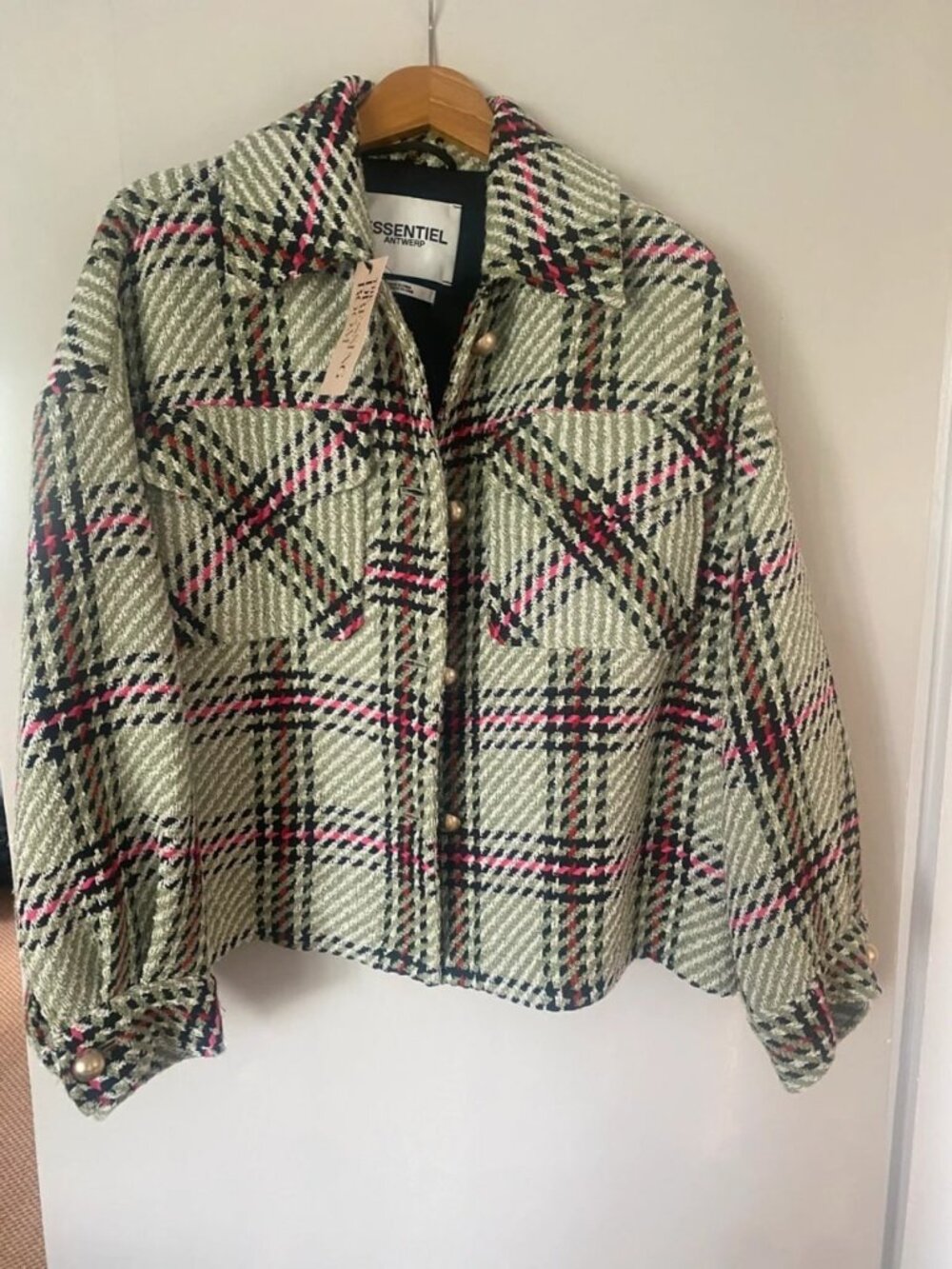 Essentiel Antwerp Wool Blend Check Shacket Jacket Multi Size M